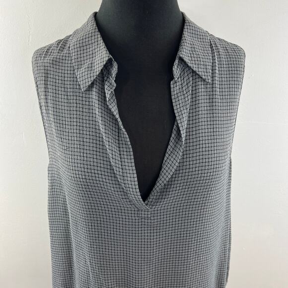 L'Agence Gray Black Blouse Checked V-Neck Collar Sleeveless Classic Pullover L? - Picture 3 of 8